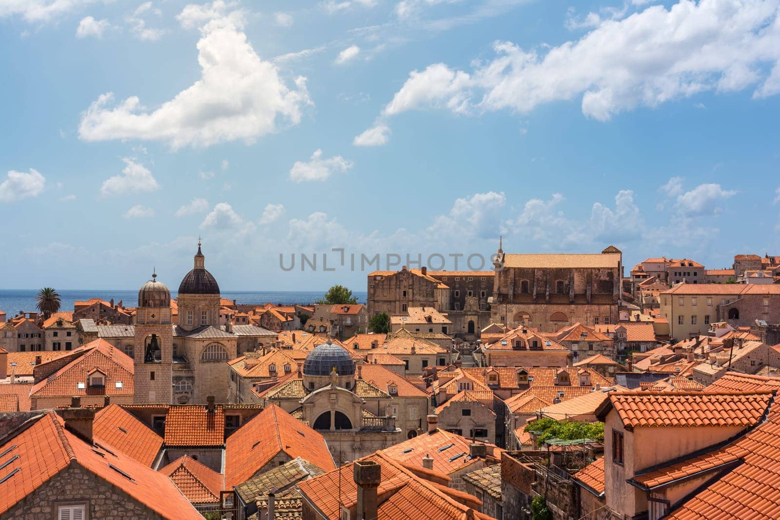Famous Orange Rooftops of Dubrovnik Croatia Cityscape Aerial View Walking Along Fortress Walls