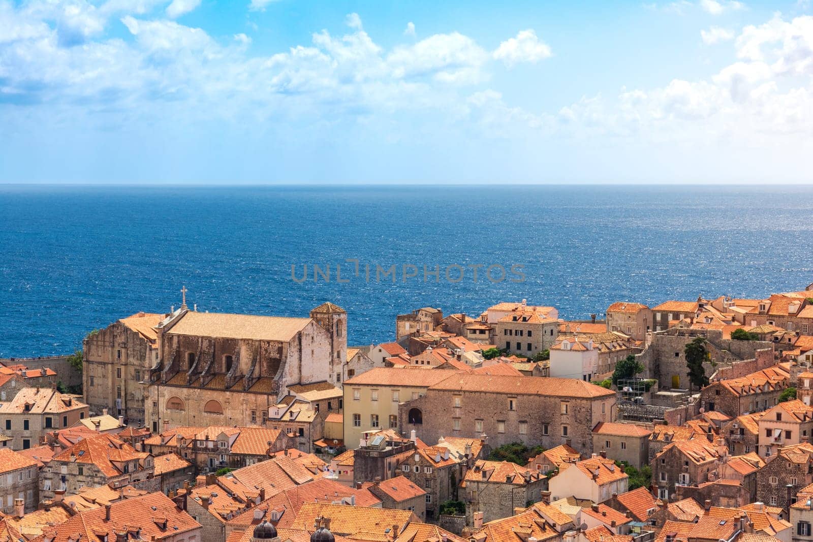 Famous Orange Rooftops of Dubrovnik Croatia Cityscape Aerial View Walking Along Fortress Walls