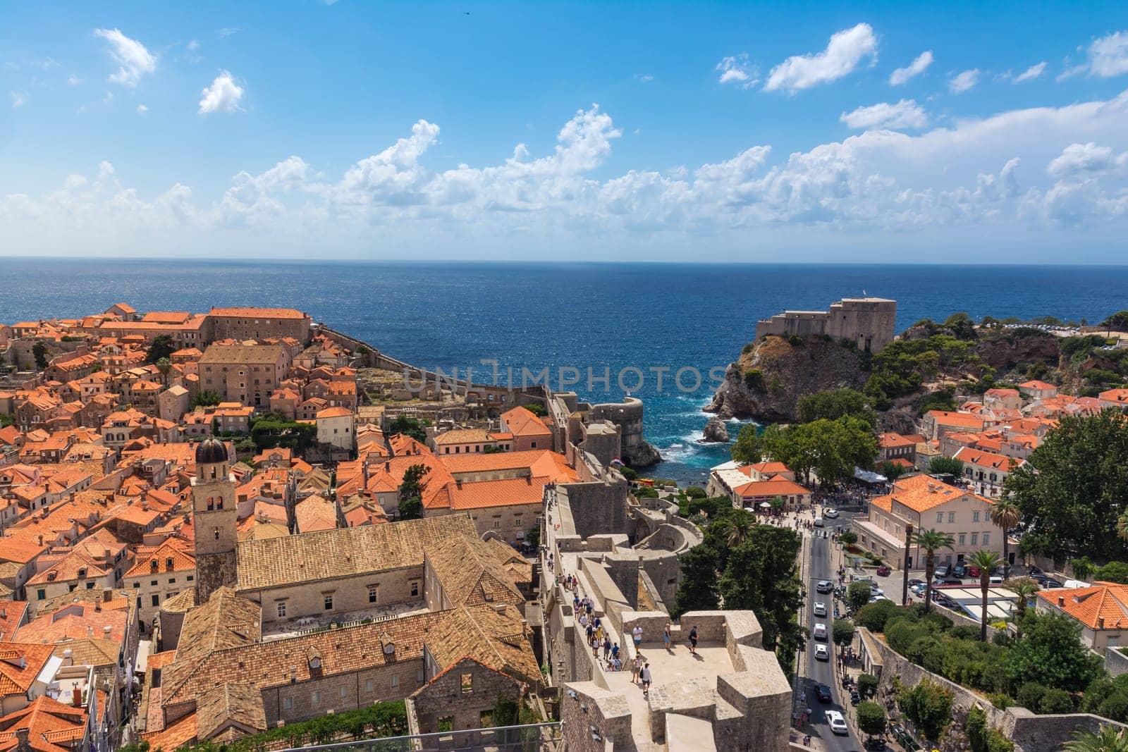 Famous Orange Rooftops of Dubrovnik Croatia Cityscape Aerial View Walking Along Fortress Walls