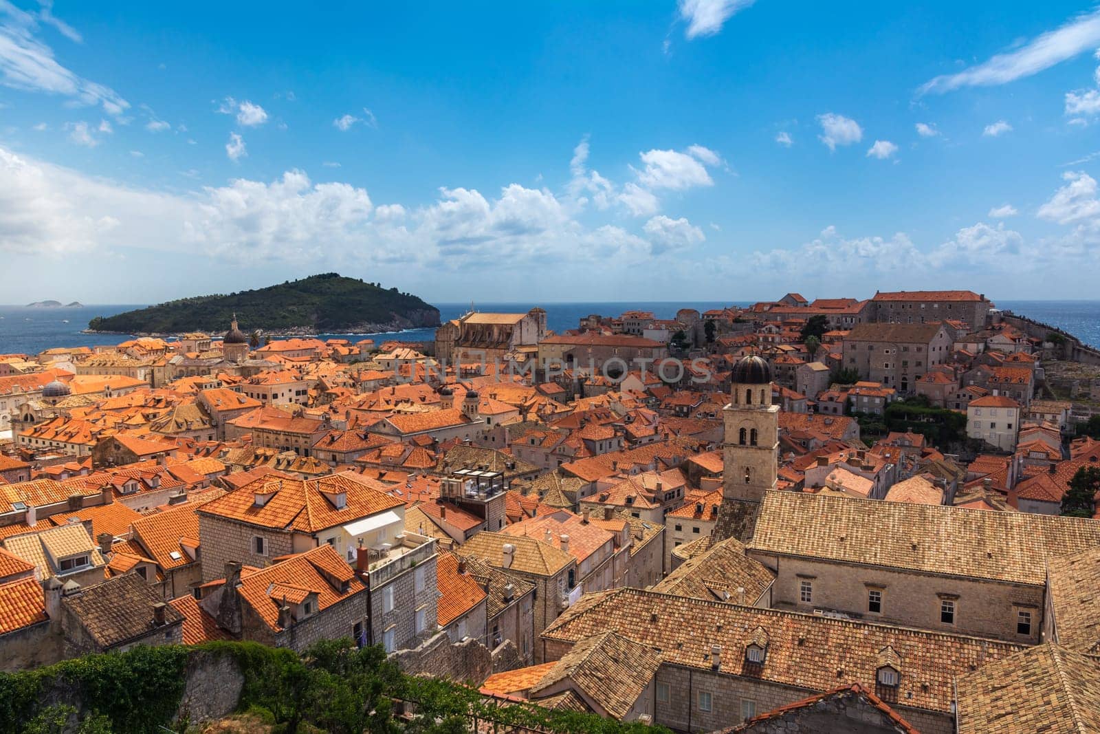 Famous Orange Rooftops of Dubrovnik Croatia Cityscape Aerial View Walking Along Fortress Walls