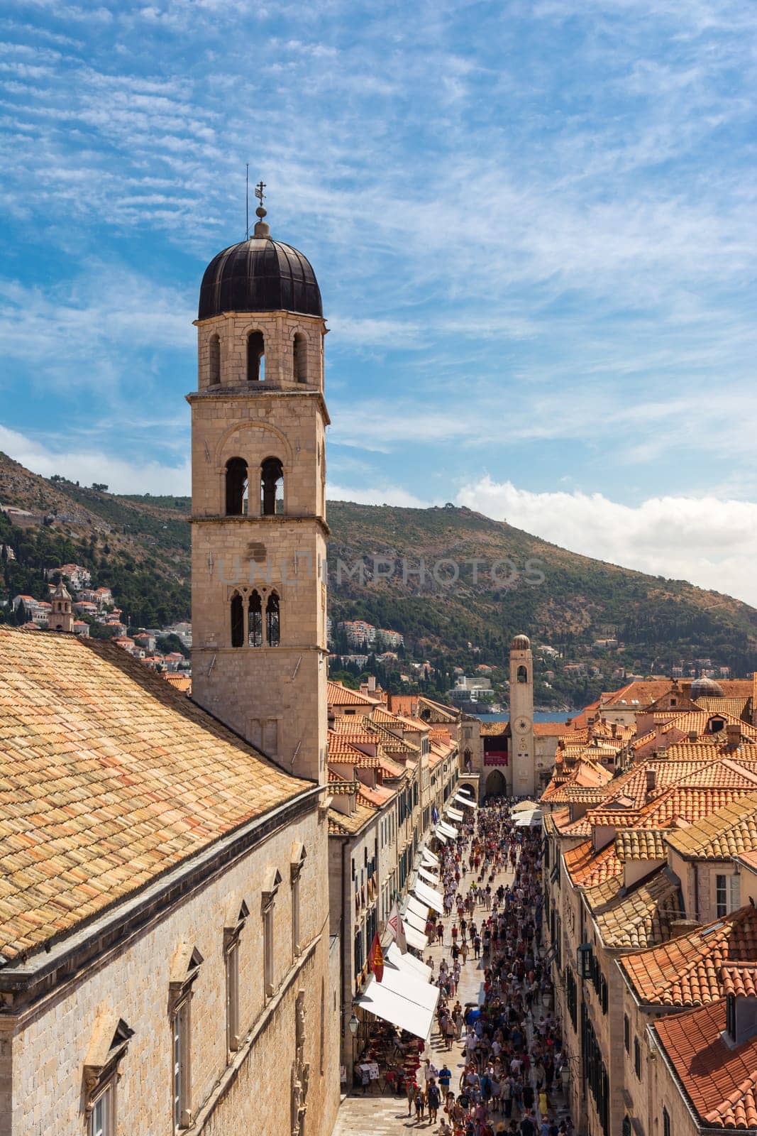 Famous Orange Rooftops of Dubrovnik Croatia Cityscape Aerial View Walking Along Fortress Walls