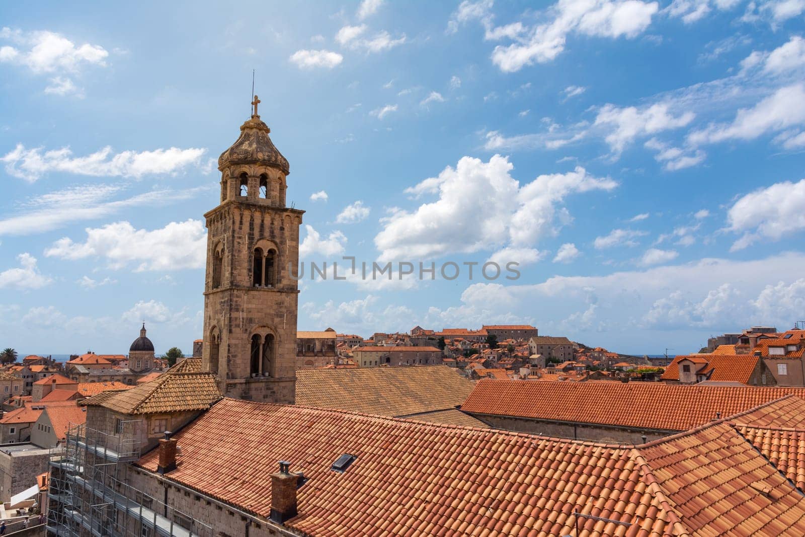 Famous Orange Rooftops of Dubrovnik Croatia Cityscape Aerial View Walking Along Fortress Walls