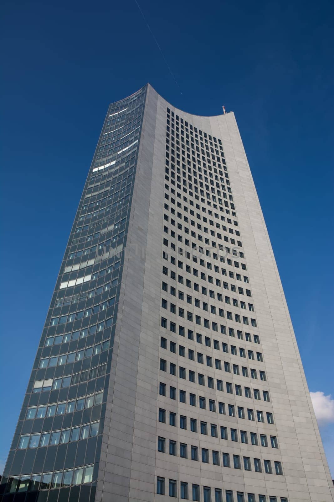 Leipzig Panorama Tower Highrise Skyscraper Blue Skies Outdoors Germany Modern European Architecture Glass Office Building