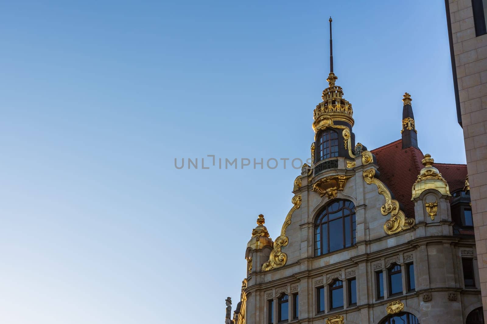 Leipzig Commerzbank Exterior Architecture Golden Accents Building Stone European Glass Walls Brick Sky Windows Point