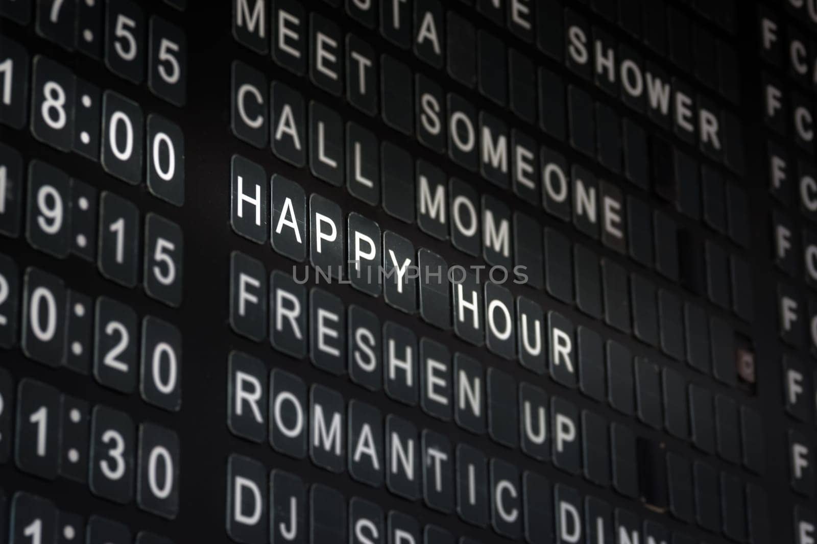 Happy Hour Timetable Sign Funny Restaurant Interior Isolated Black White