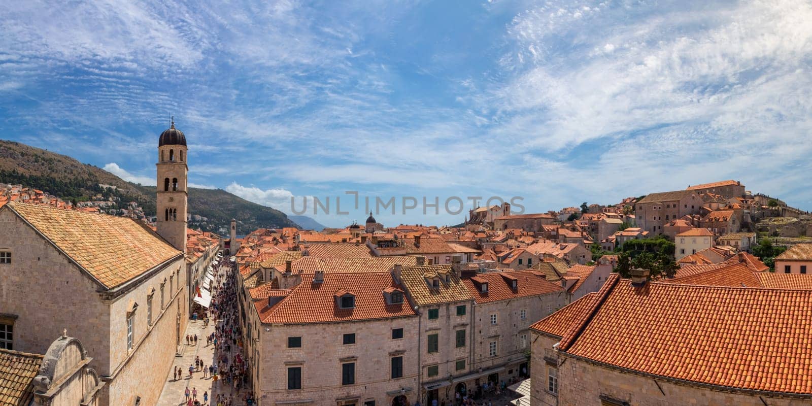 Famous Orange Rooftops of Dubrovnik Croatia Cityscape Aerial View Walking Along Fortress Walls