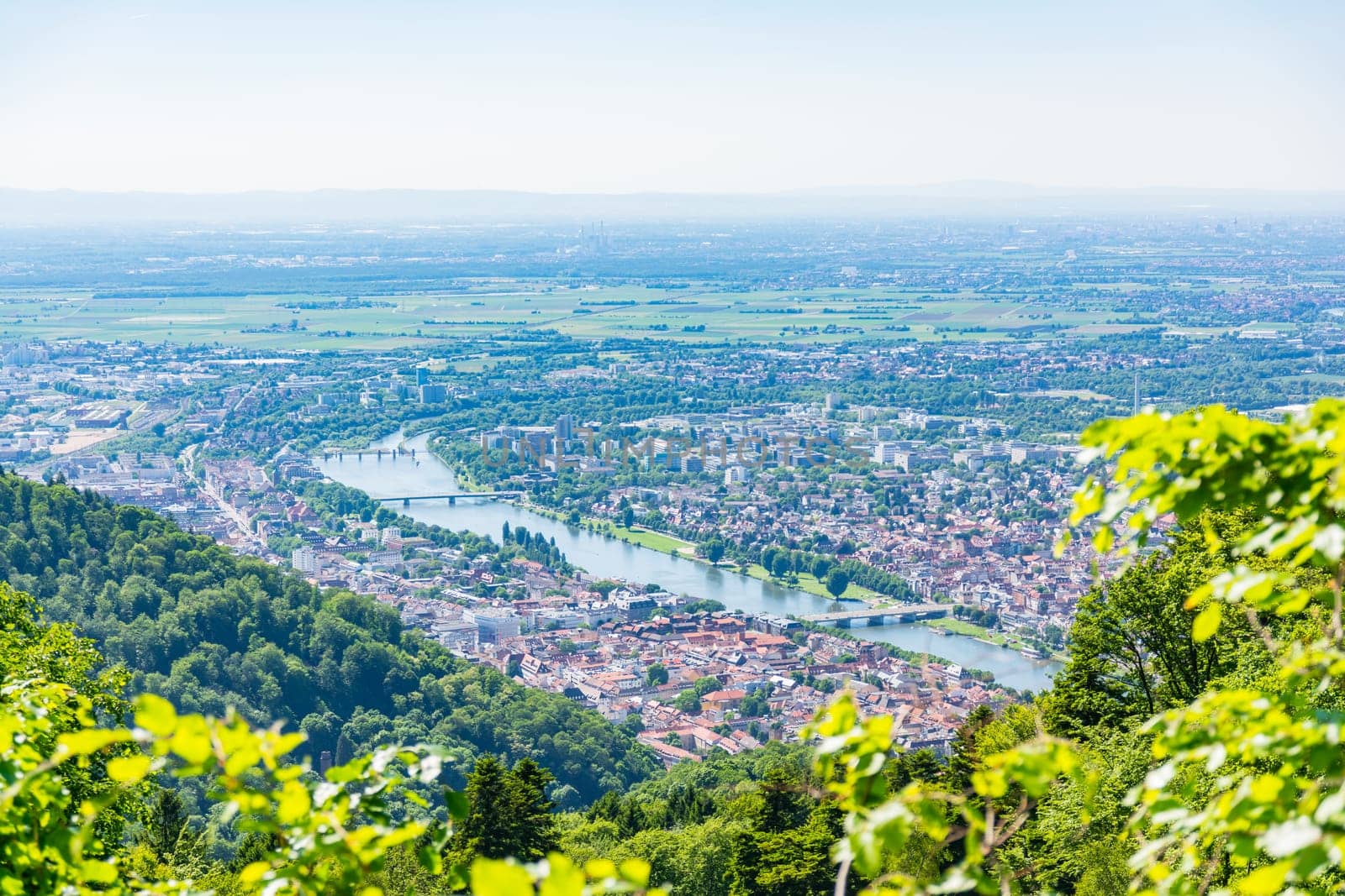 Heidelberg View over Baden-Wuerttemberg Neckar River Landscape Europe High Altitude Summer Blue Sky