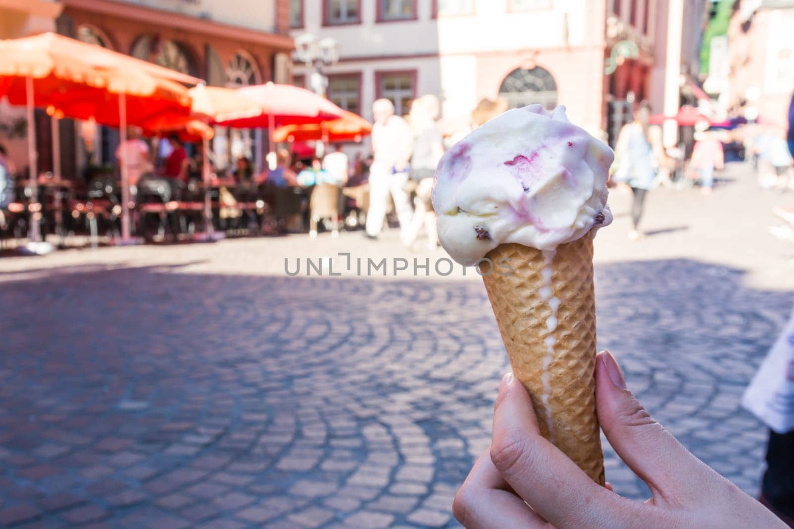 Holding Ice Cream Cone Eaten Dripping Summer Hot Day Dessert Sweet Treat Hand