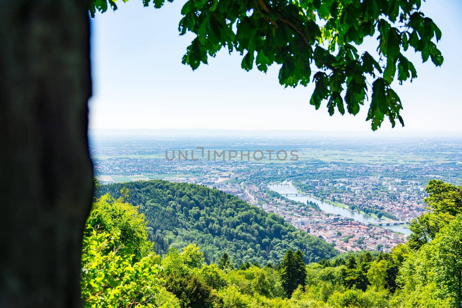 Heidelberg View over Baden-Wuerttemberg Neckar River Landscape Europe High Altitude Summer Blue Sky