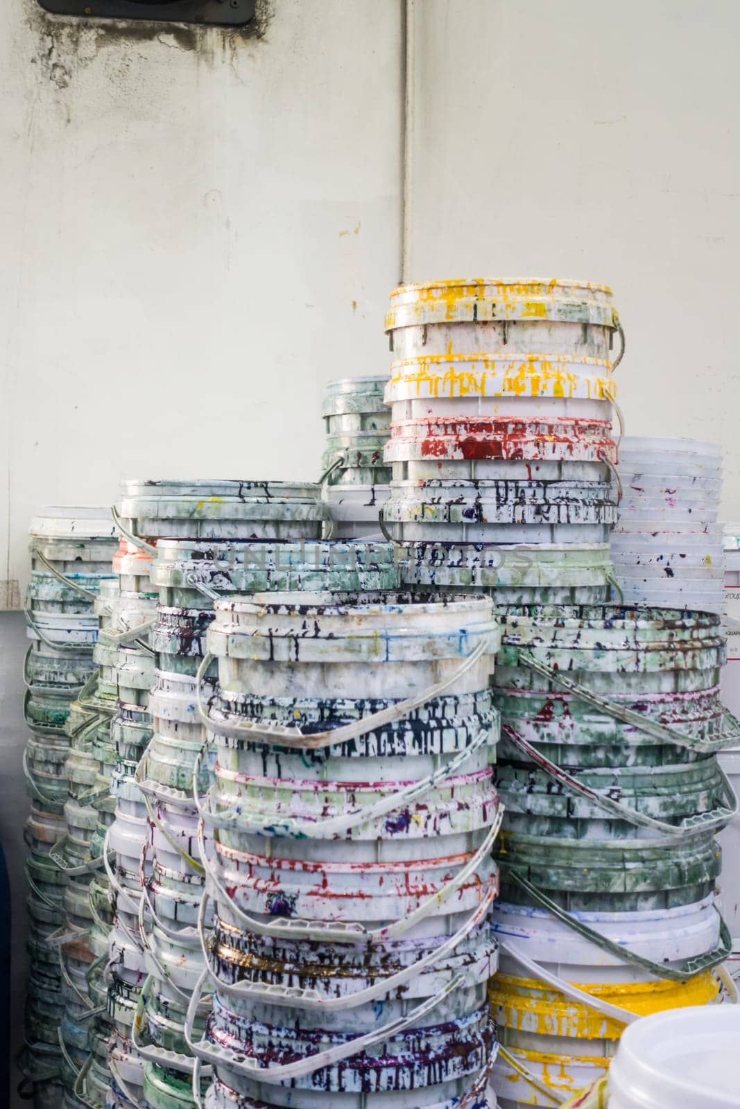 Ink Mixing Print Industry Buckets Dirty Used Warehouse