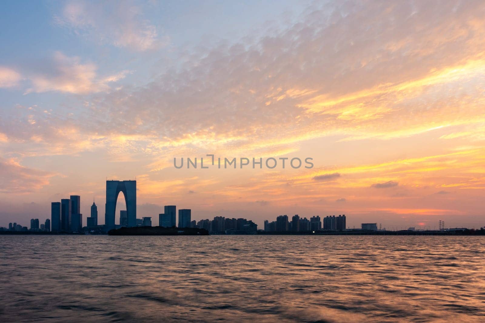 The River Sunset at The Gate of the Orient in Suzhou, China