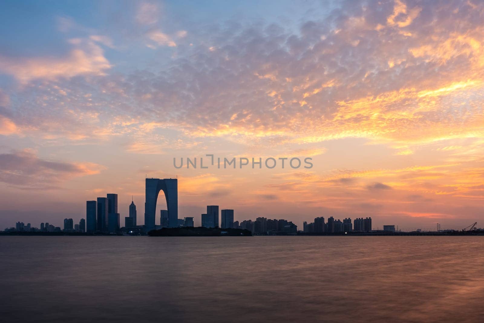 The River Sunset at The Gate of the Orient in Suzhou, China