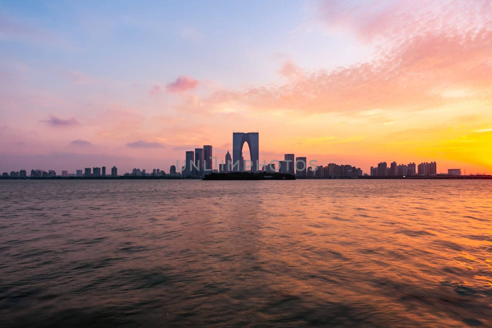 The River Sunset at The Gate of the Orient in Suzhou, China