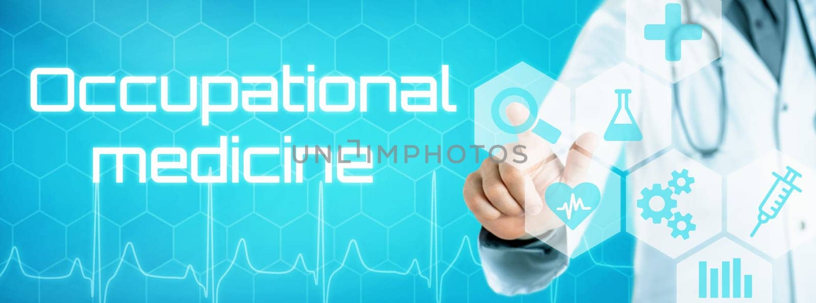 Doctor touching an icon on a futuristic interface - Occupational medicine