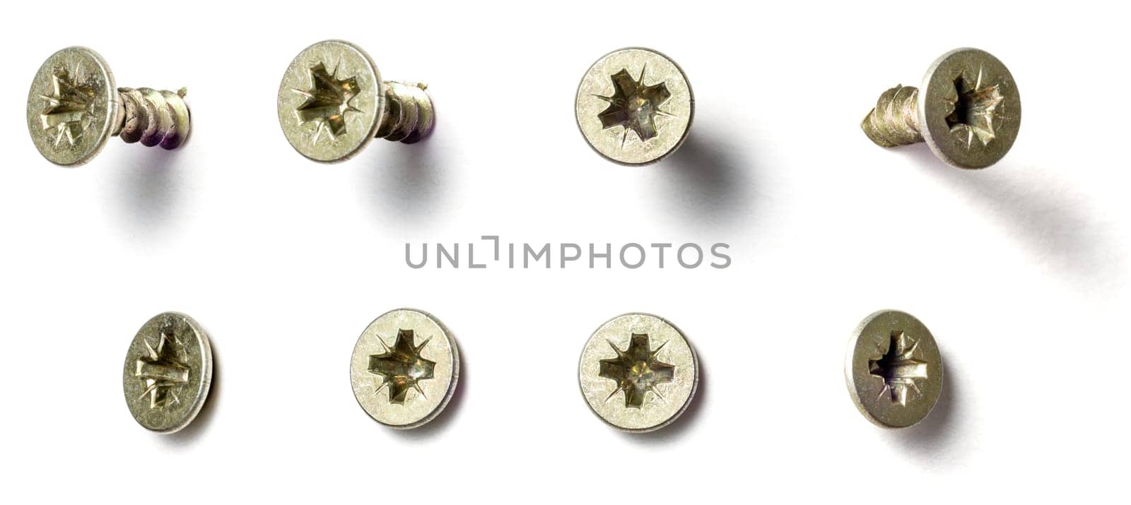 A screw from different perspectives on a white background