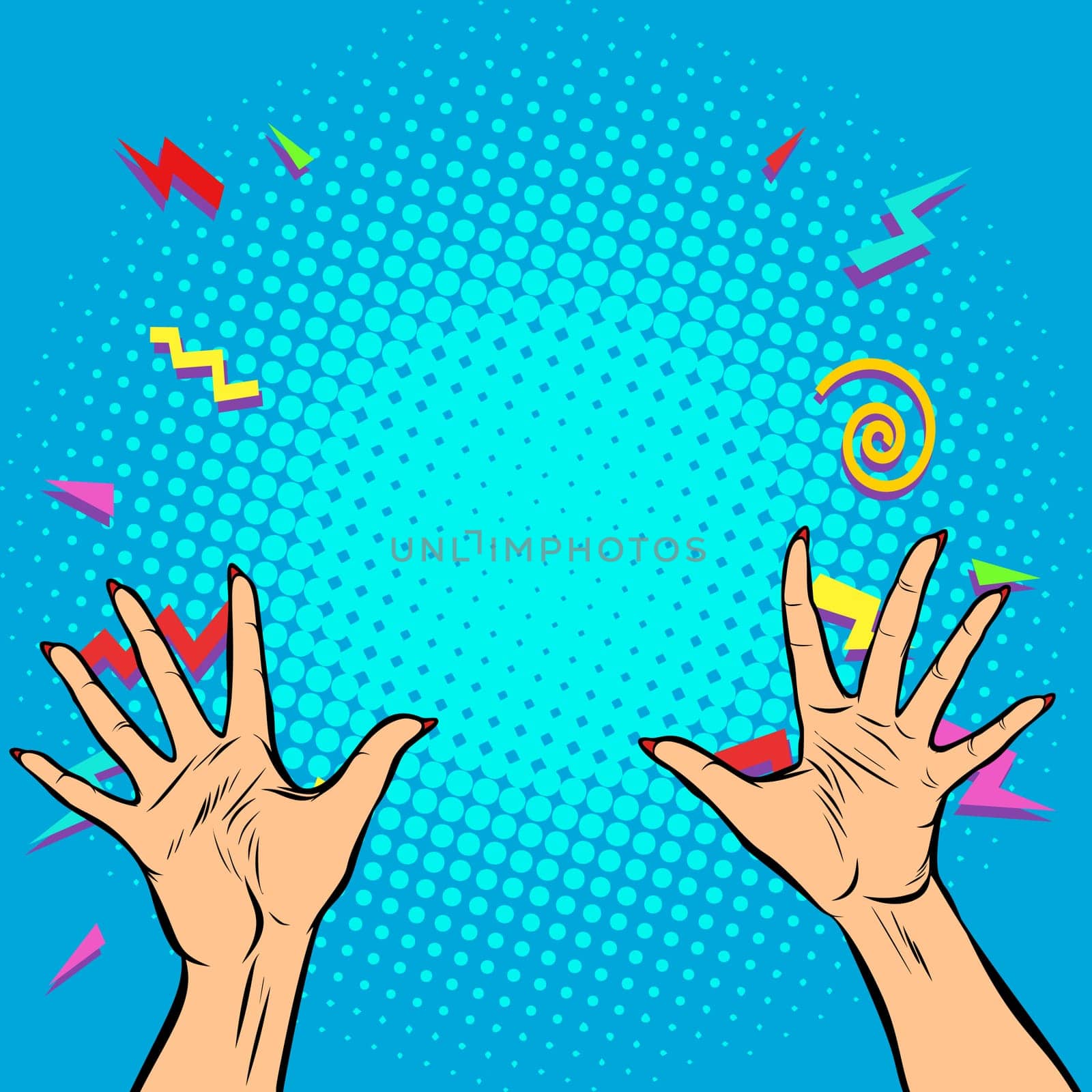 woman hands fingers high five. Pop art retro vector illustration