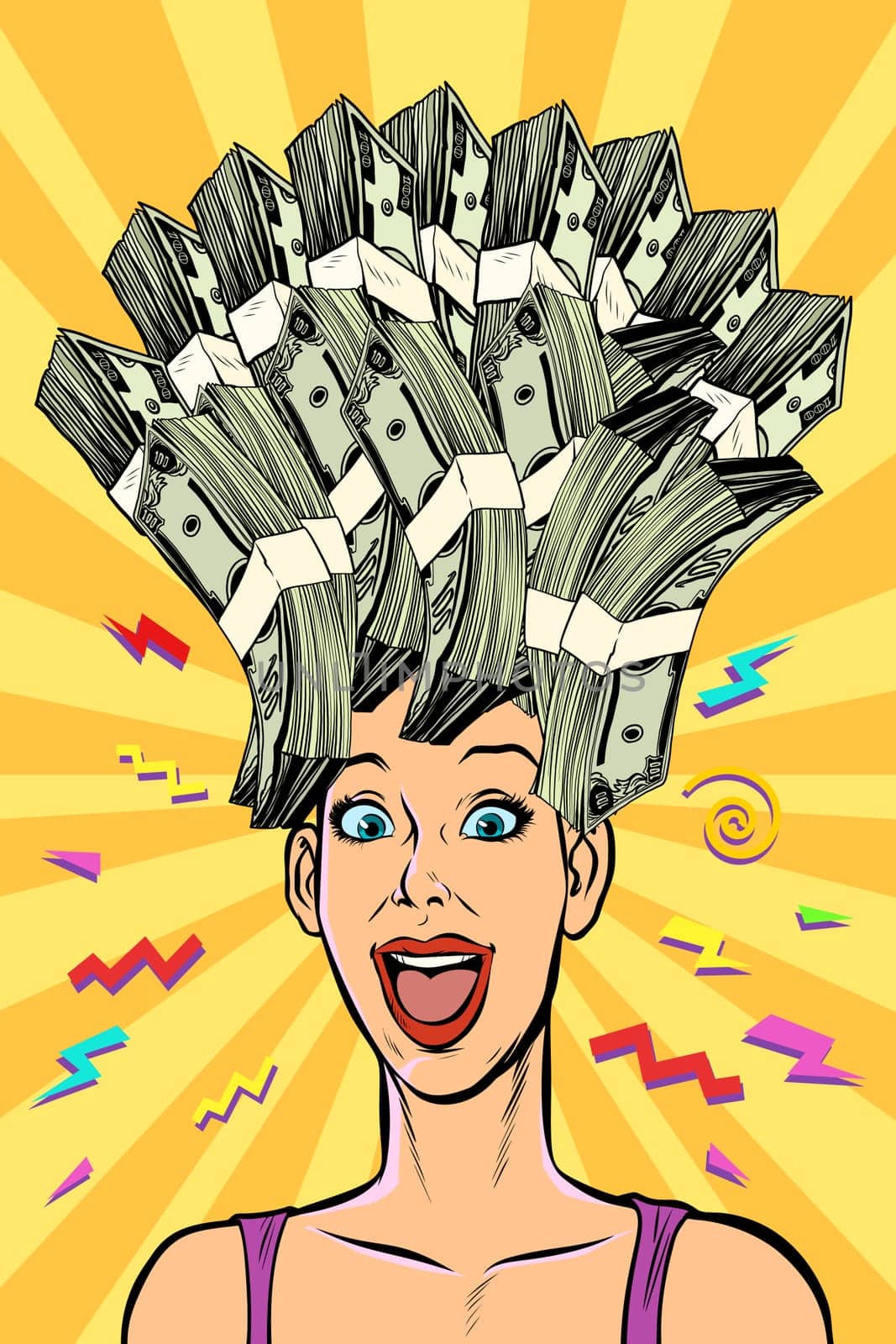 woman dream about money. Pop art retro vector illustration kitsch vintage