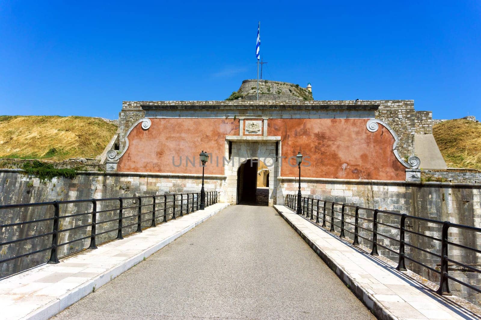 Entrance of the old fortress in Corfu, Greece.