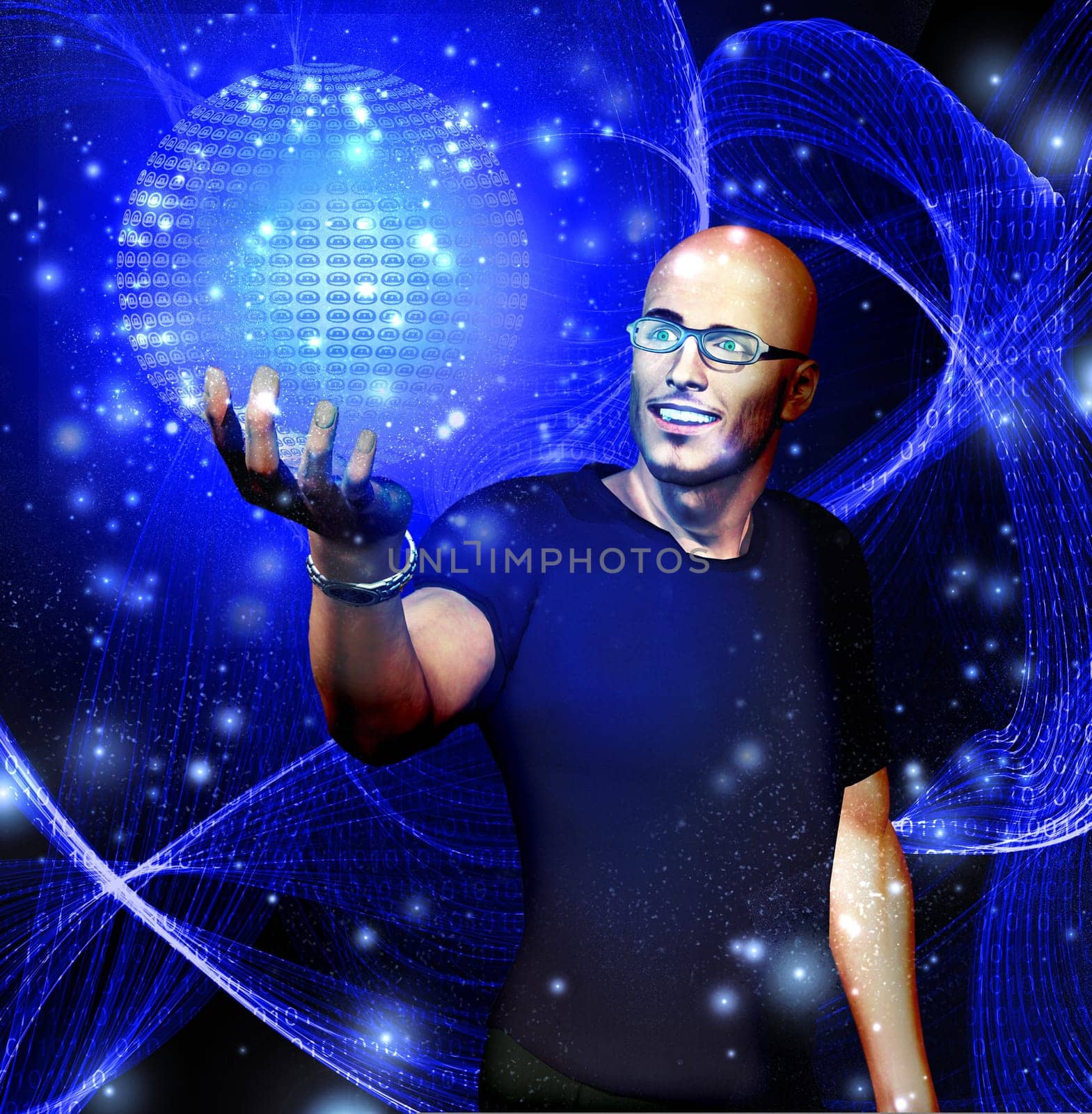 Man holds holographic email sphere