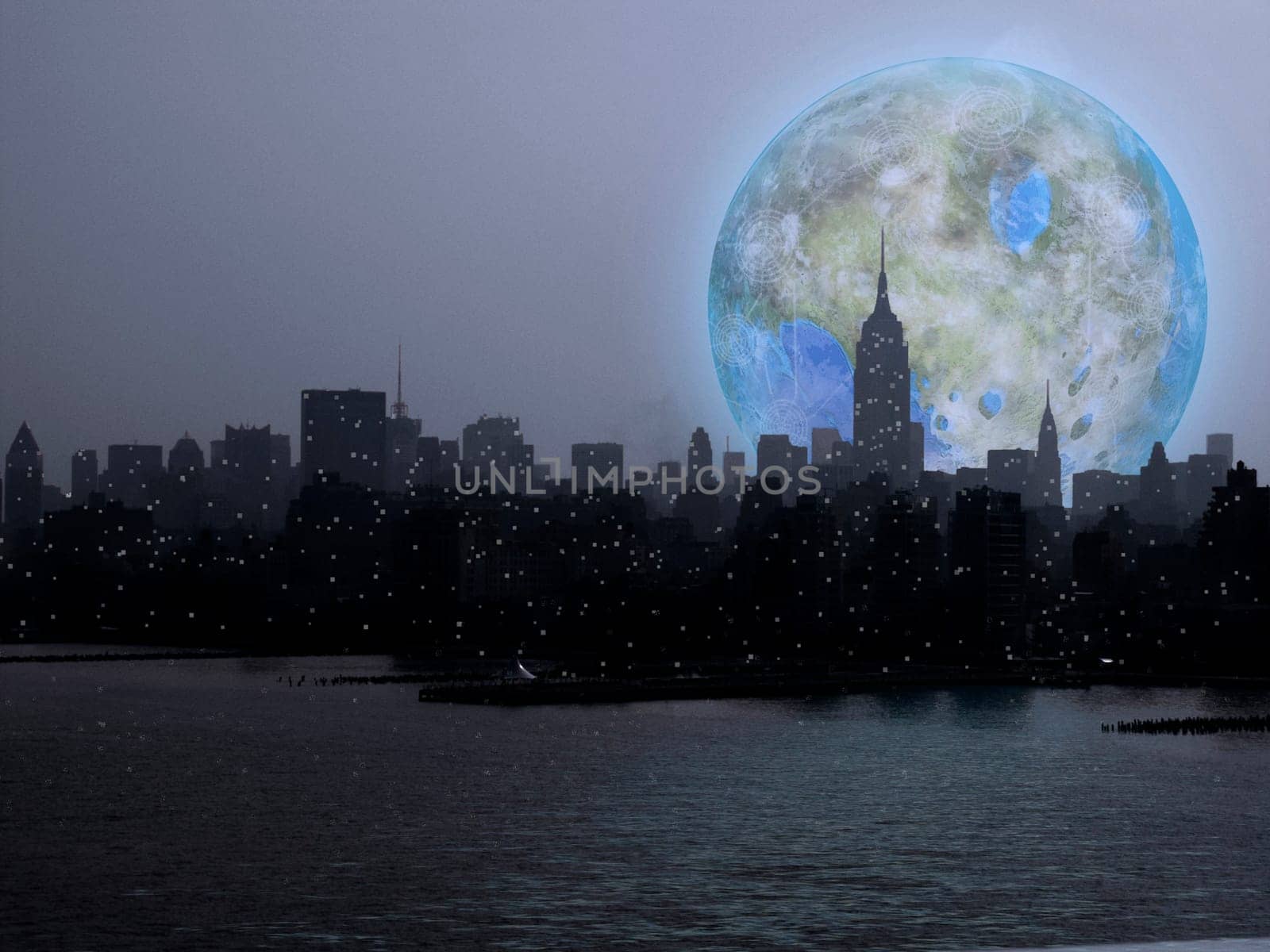 Abstract painting. Terraformed moon over Manhattan.