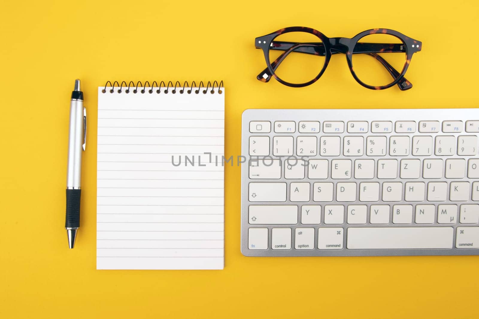 Concept of minimalistic business workspace with view from top