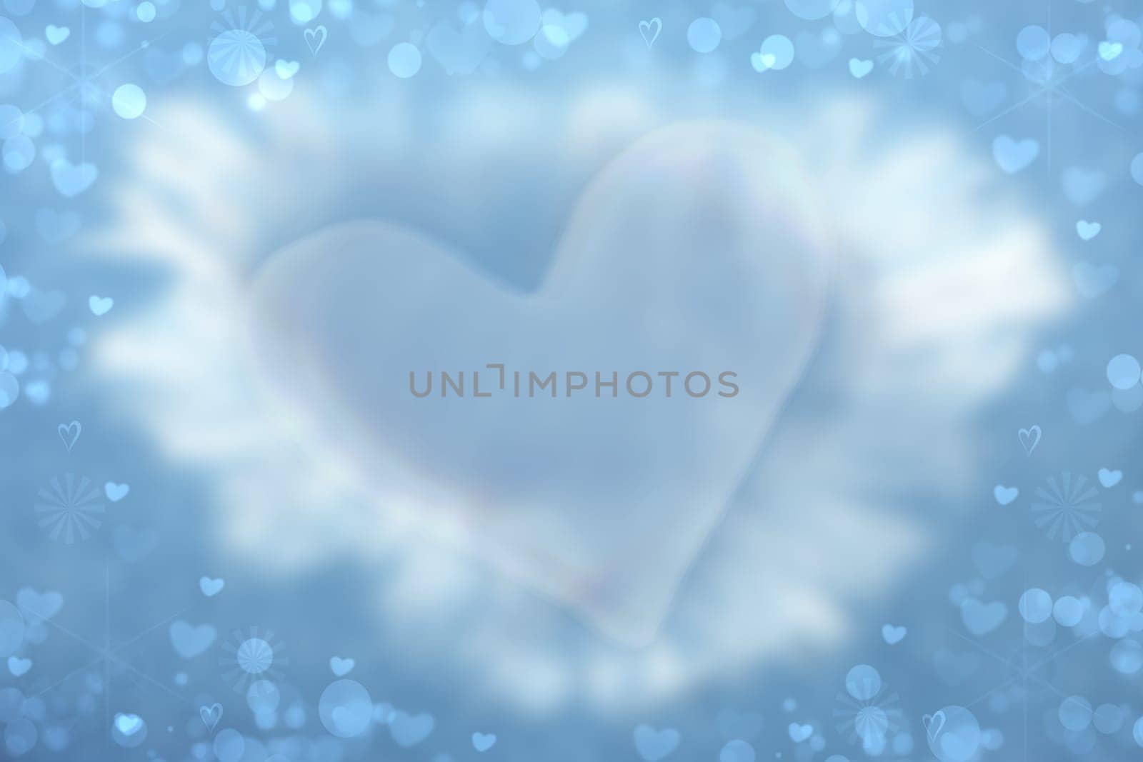 Abstract valentine background. Abtract festive blur bright blue background with a large blue heart for valentine or wedding. Romantic textured backdrop with space for your design. Card concept.