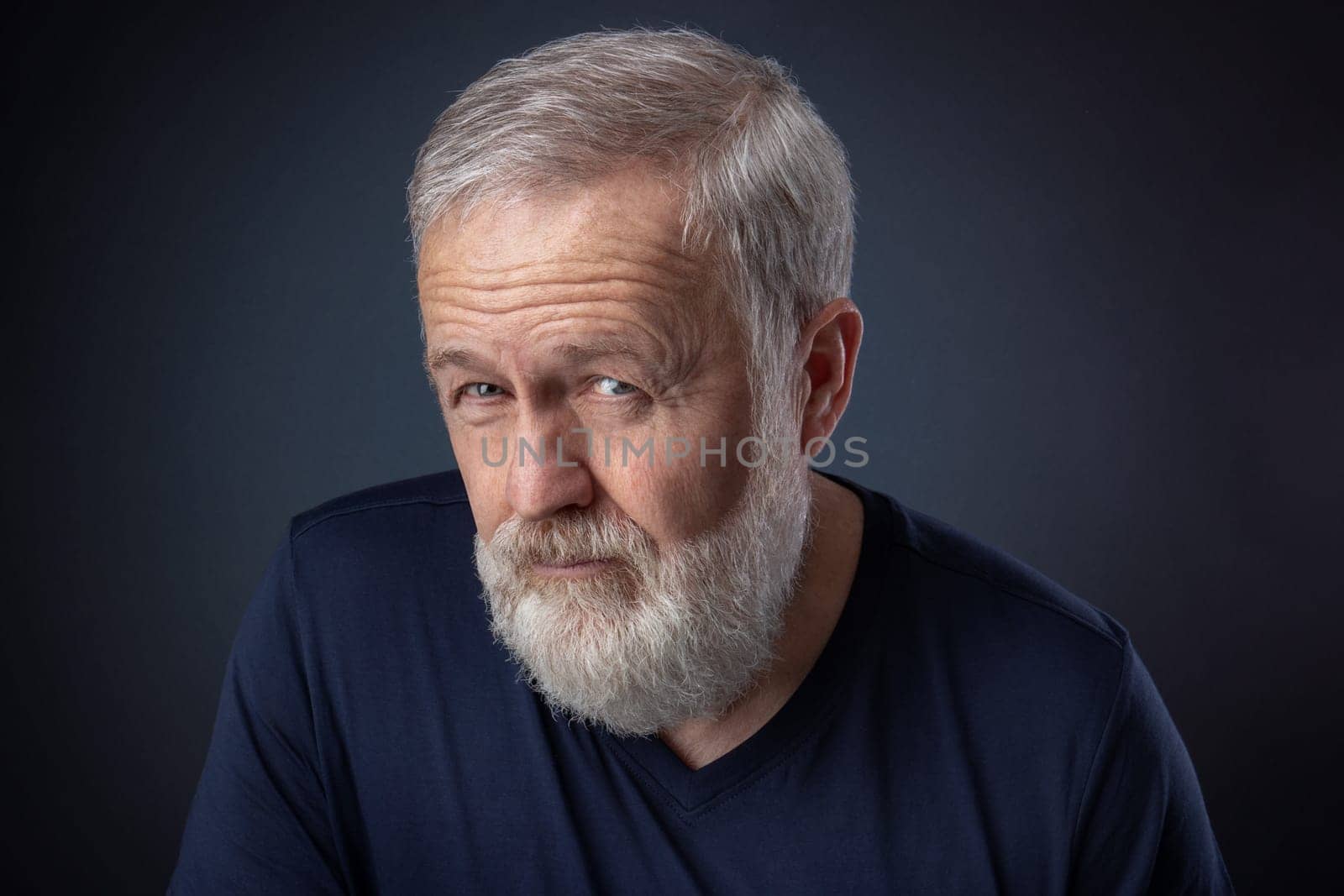 Portrait of senior with gray beard and a deep look