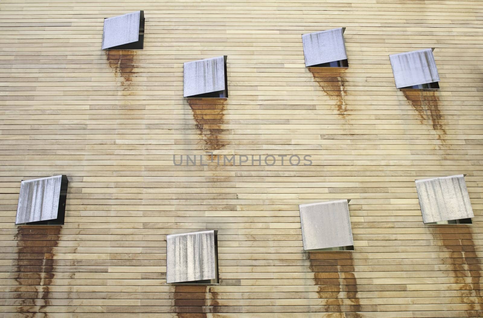 Aged wooden building with open windows, construction and architecture
