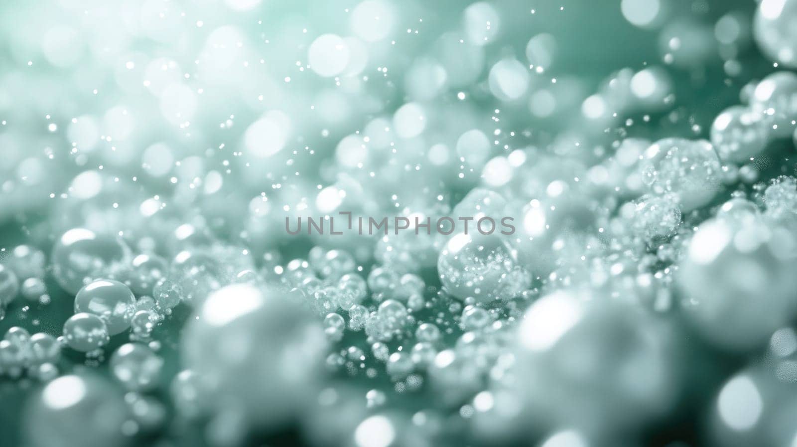 Irregular clusters of bubbles rise and shimmer against a soft green backdrop, creating a tranquil and mesmerizing underwater ambiance. The light dances on the surface, enhancing the magical effect.