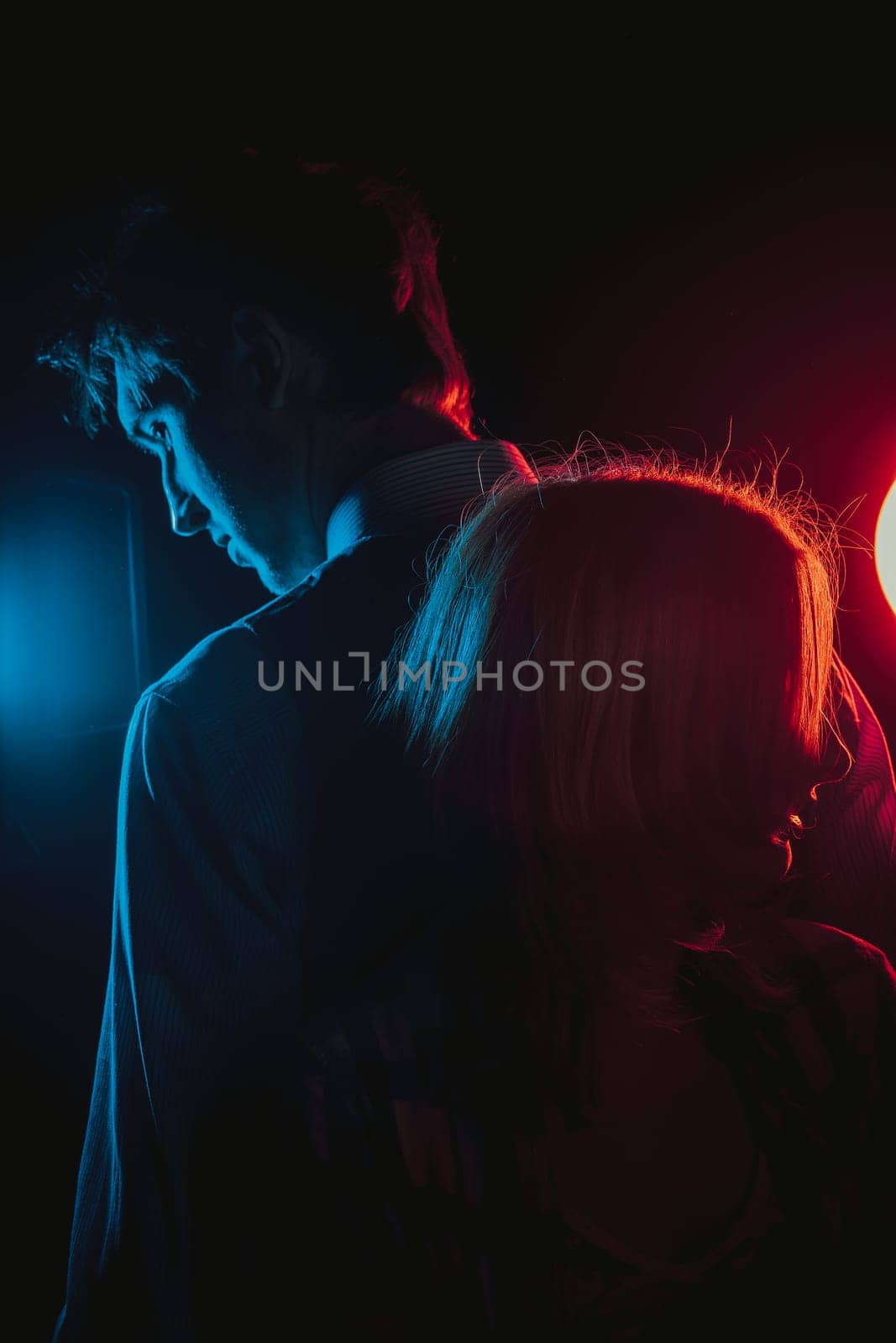 Young beautiful couple silhouette in Black and White