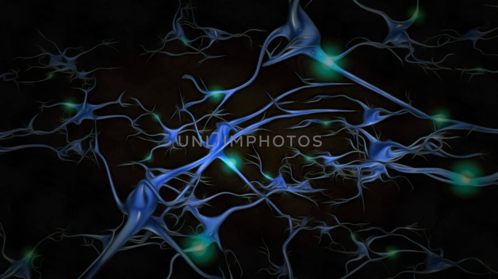 Brain cells with electrical firing. Unique Sci-Fi Art