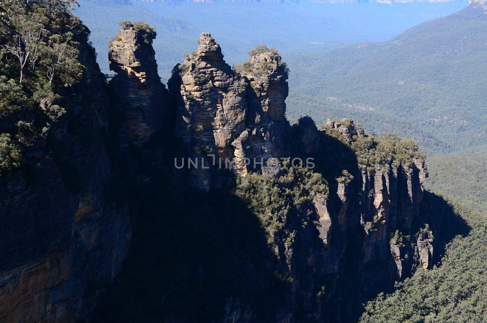 Three Sisters rock formation in the Blue Mountains National Park. Australia