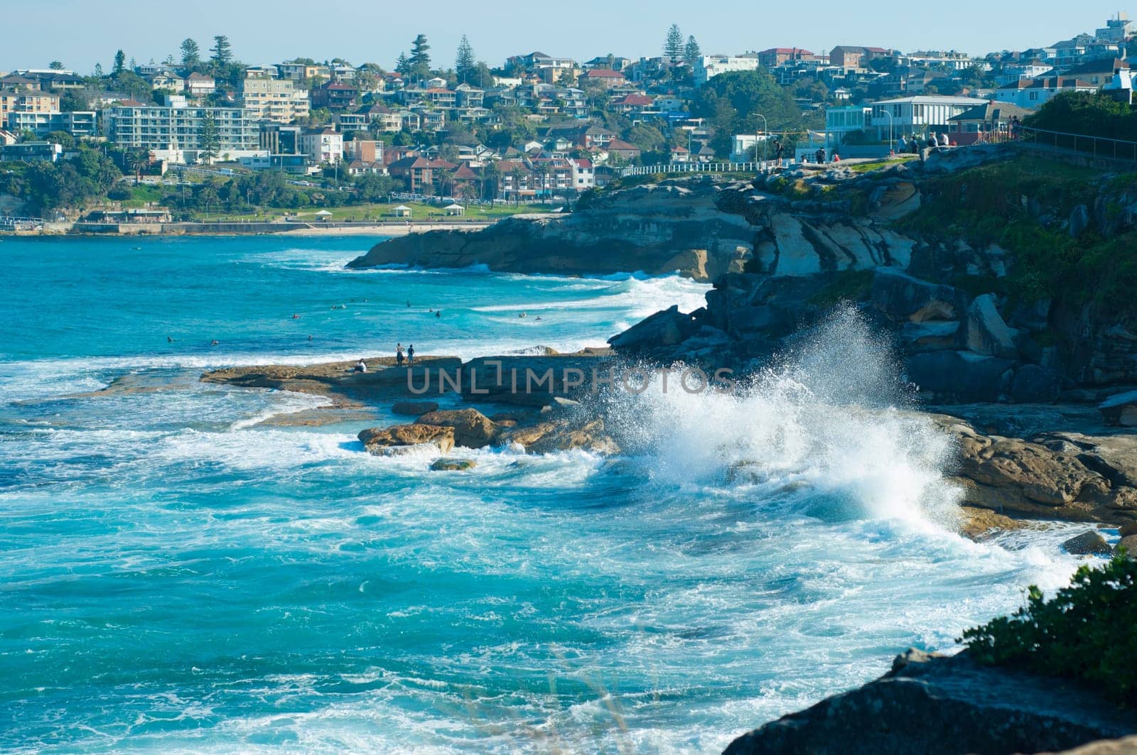 Huge ocean swell bringing in big waves in Bondi Beach Australia.