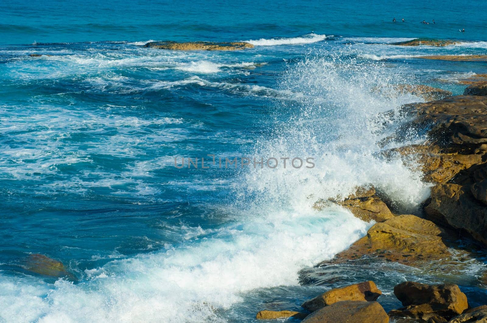 Huge ocean swell bringing in big waves in Bondi Beach Australia.
