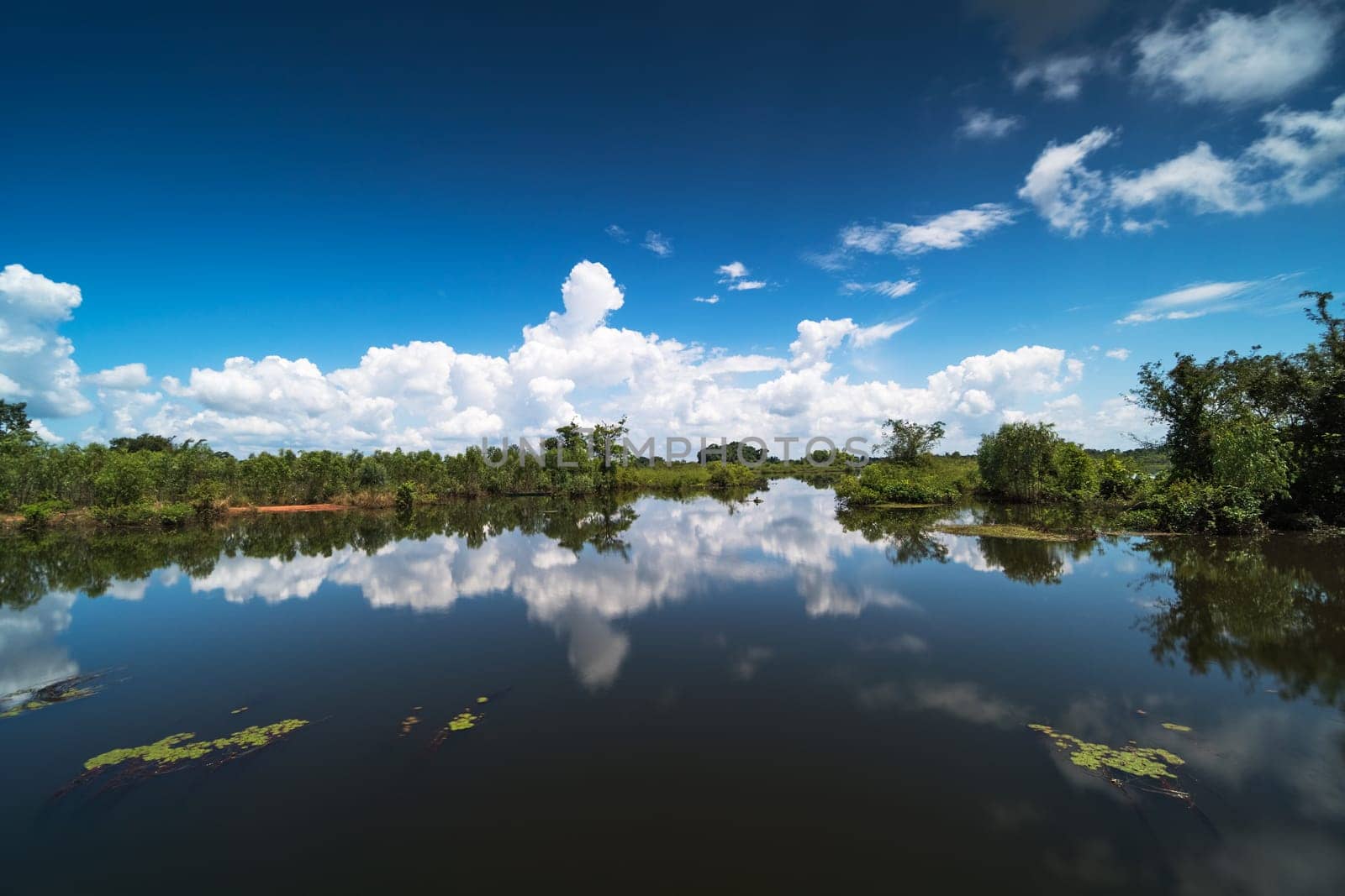 Lake With Reflection Clouds, idyllic landscape with standing water