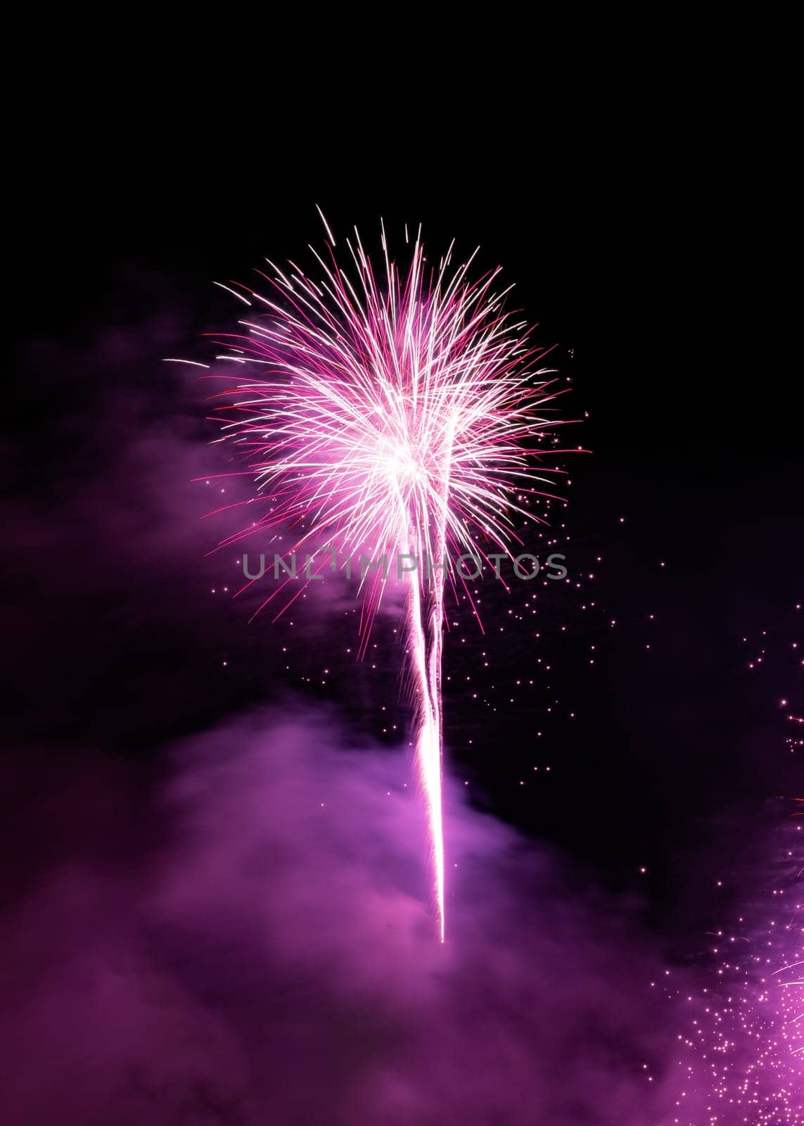 Fireworks display over dark sky