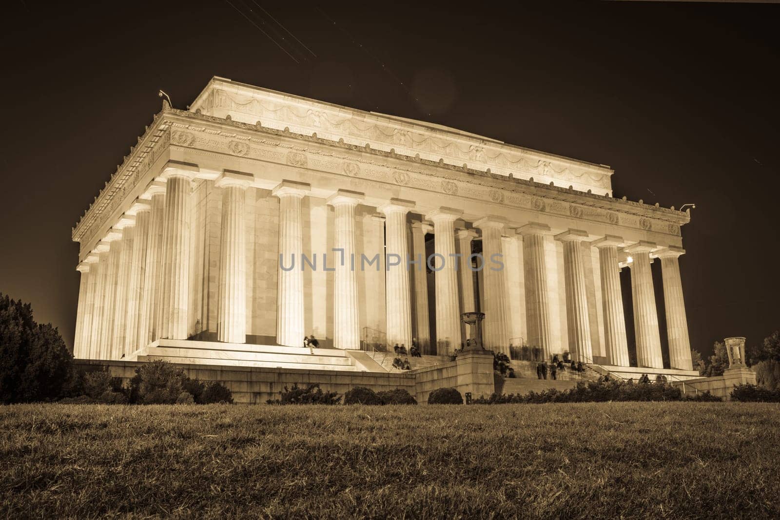 Abraham Lincoln Memorial National Mall Night Sunset Black and White Beige Vintage
