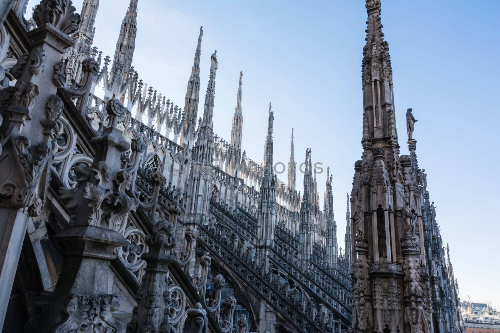 Detail Spires of Duomo Cathedral in Milan, Italy Gothic Architecture Closeup Travel Destination Famous