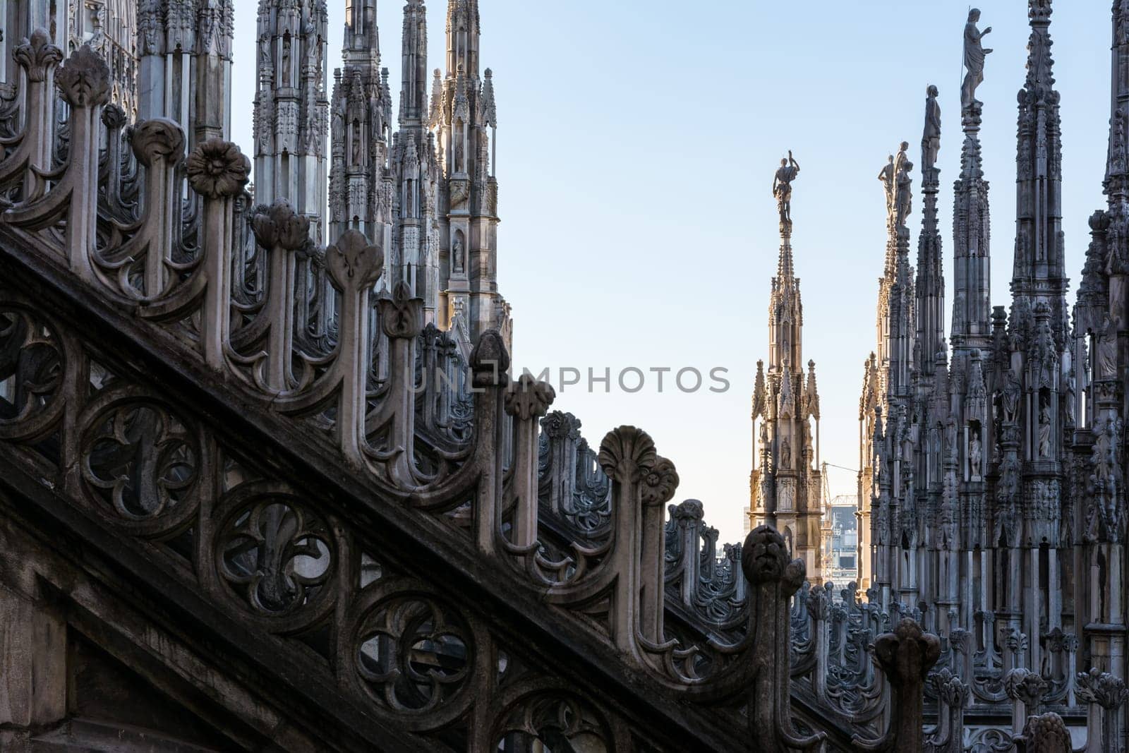 Detail Spires of Duomo Cathedral in Milan, Italy Gothic Architecture Closeup Travel Destination Famous