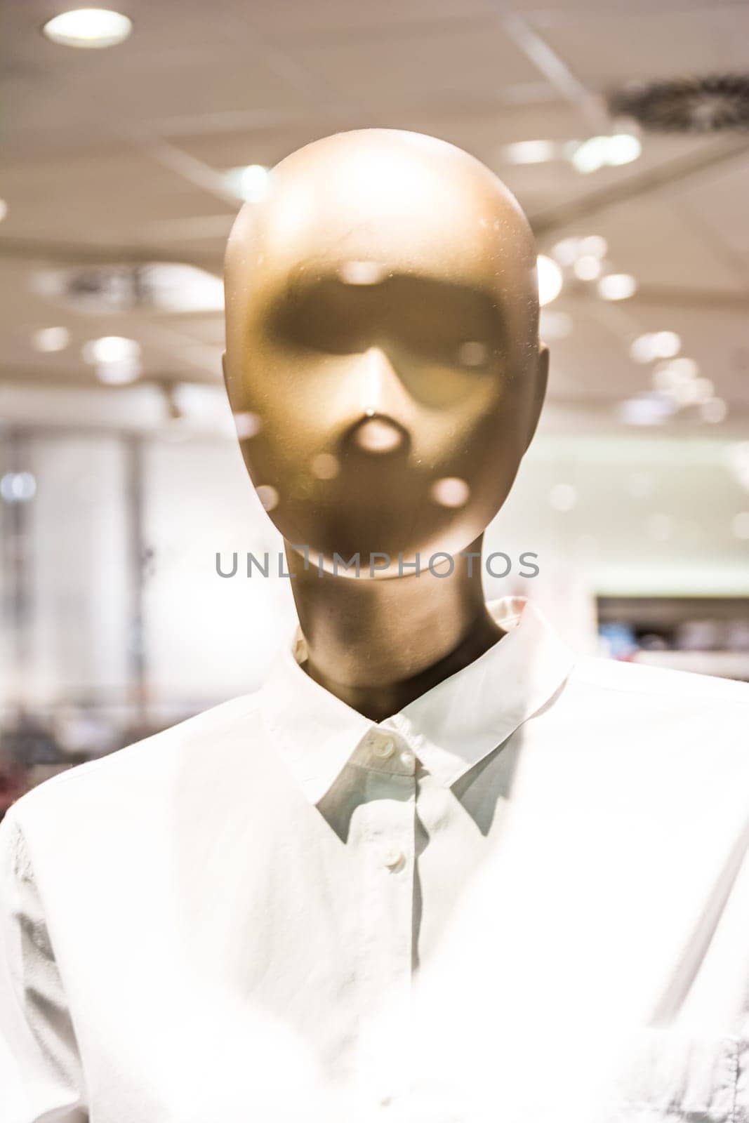 Fashion Mannequin Plastic Form Model Clothes Button Up Shirt Store Bright Lights Display Window Mall Shopping Commercial