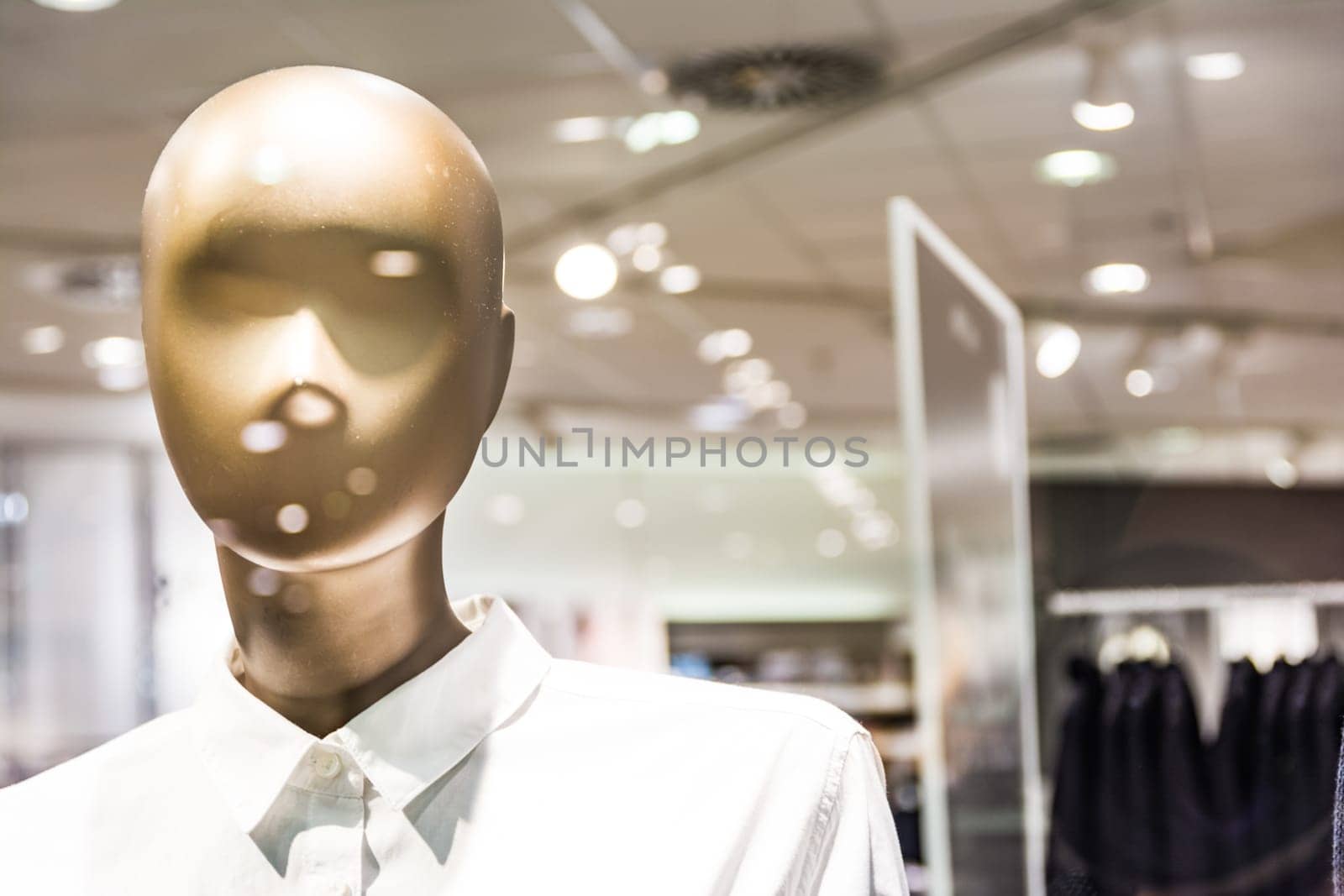 Fashion Mannequin Plastic Form Model Clothes Button Up Shirt Store Bright Lights Display Window Mall Shopping Commercial
