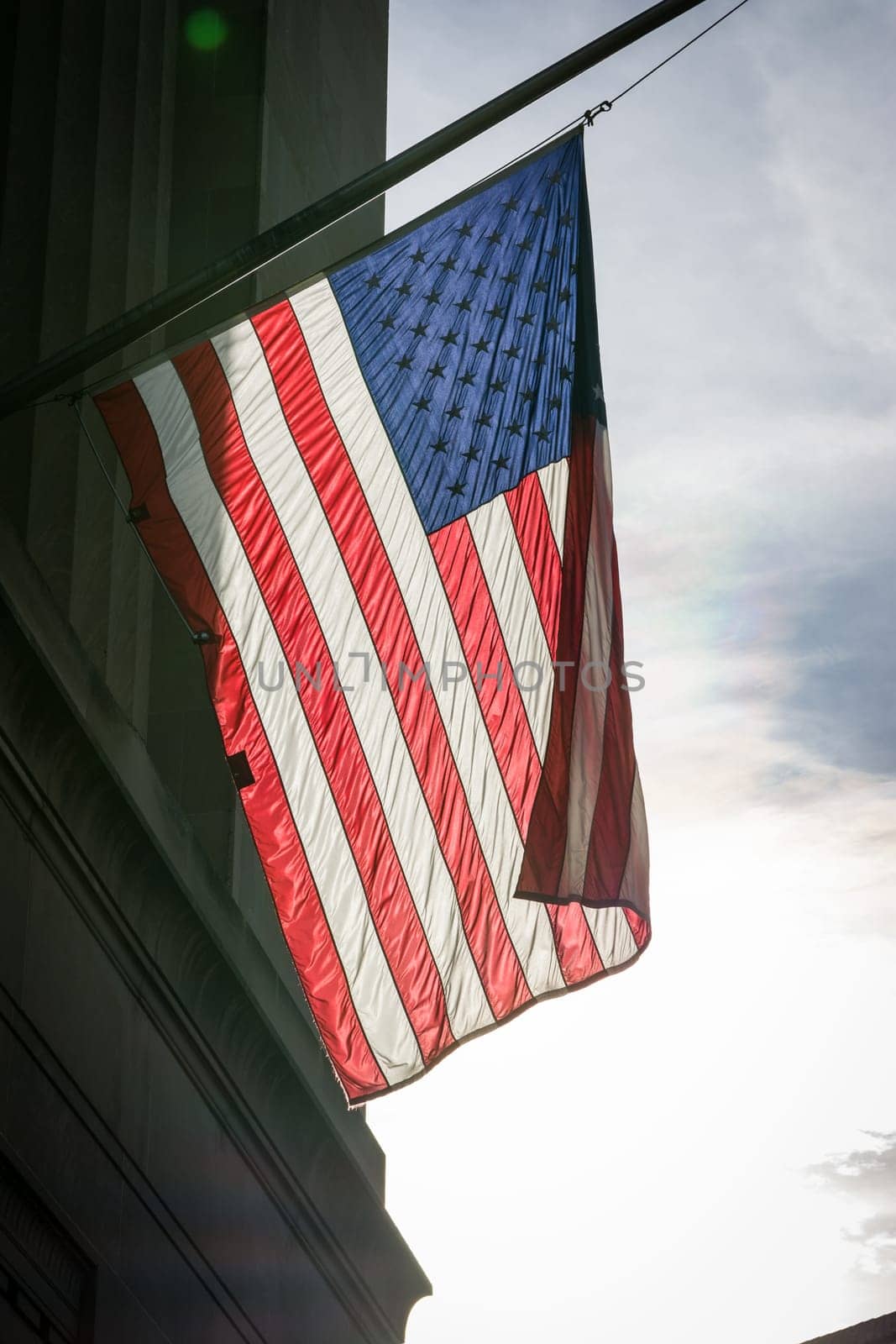 American Flag Closeup Backlit USA Patriotism Hanging Background Texture