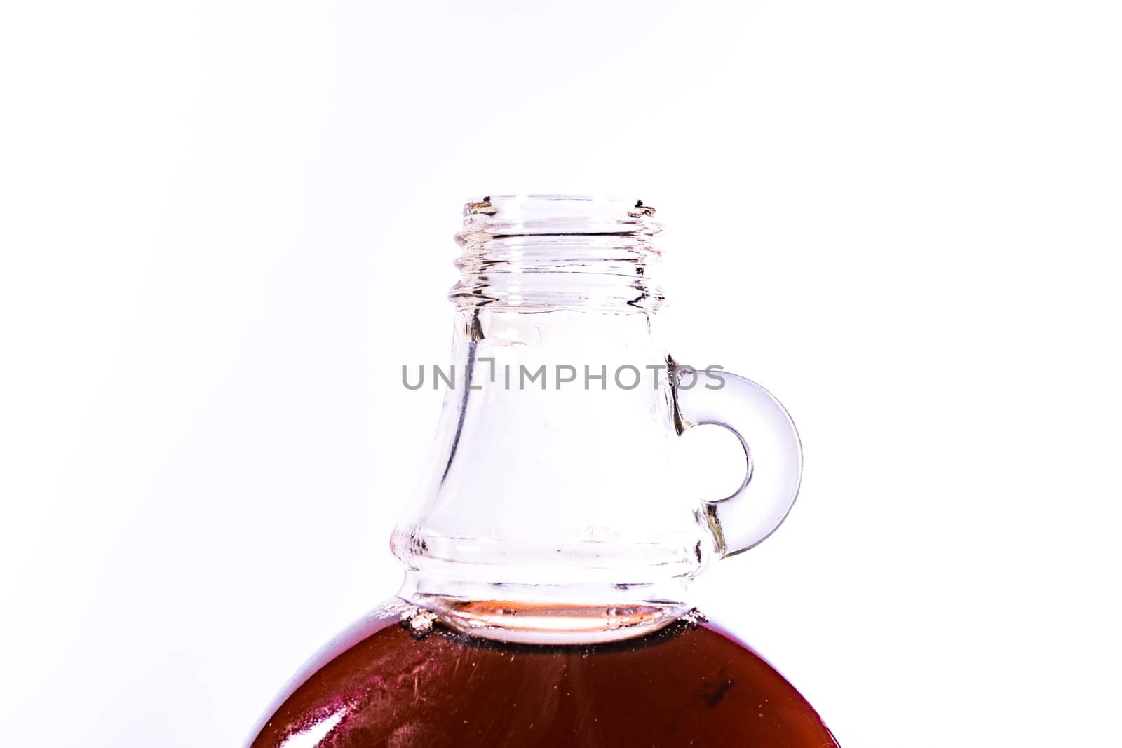 Glass Jar Jug Clear Brown Maple Syrup Container White Isolated Background Ingredient Food Sweet Dessert