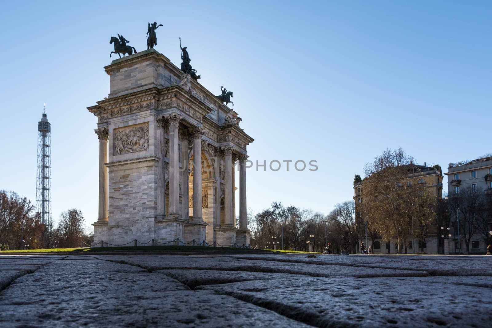Arco della Pace (Porta Sempione) Sunrise in Milan Italy Traveling Sightseeing Destination Winter 2016 Blue Sky Outdoors Beautiful Monument Architecture
