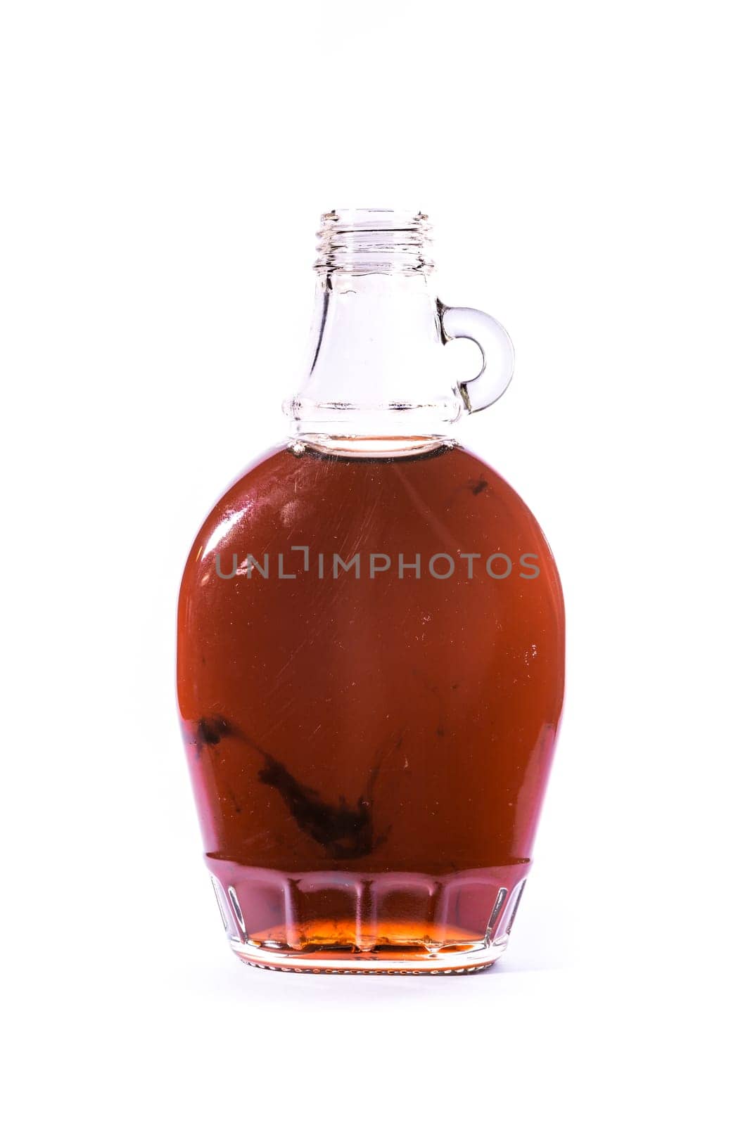 Glass Jar Jug Clear Brown Maple Syrup Container White Isolated Background Ingredient Food Sweet Dessert