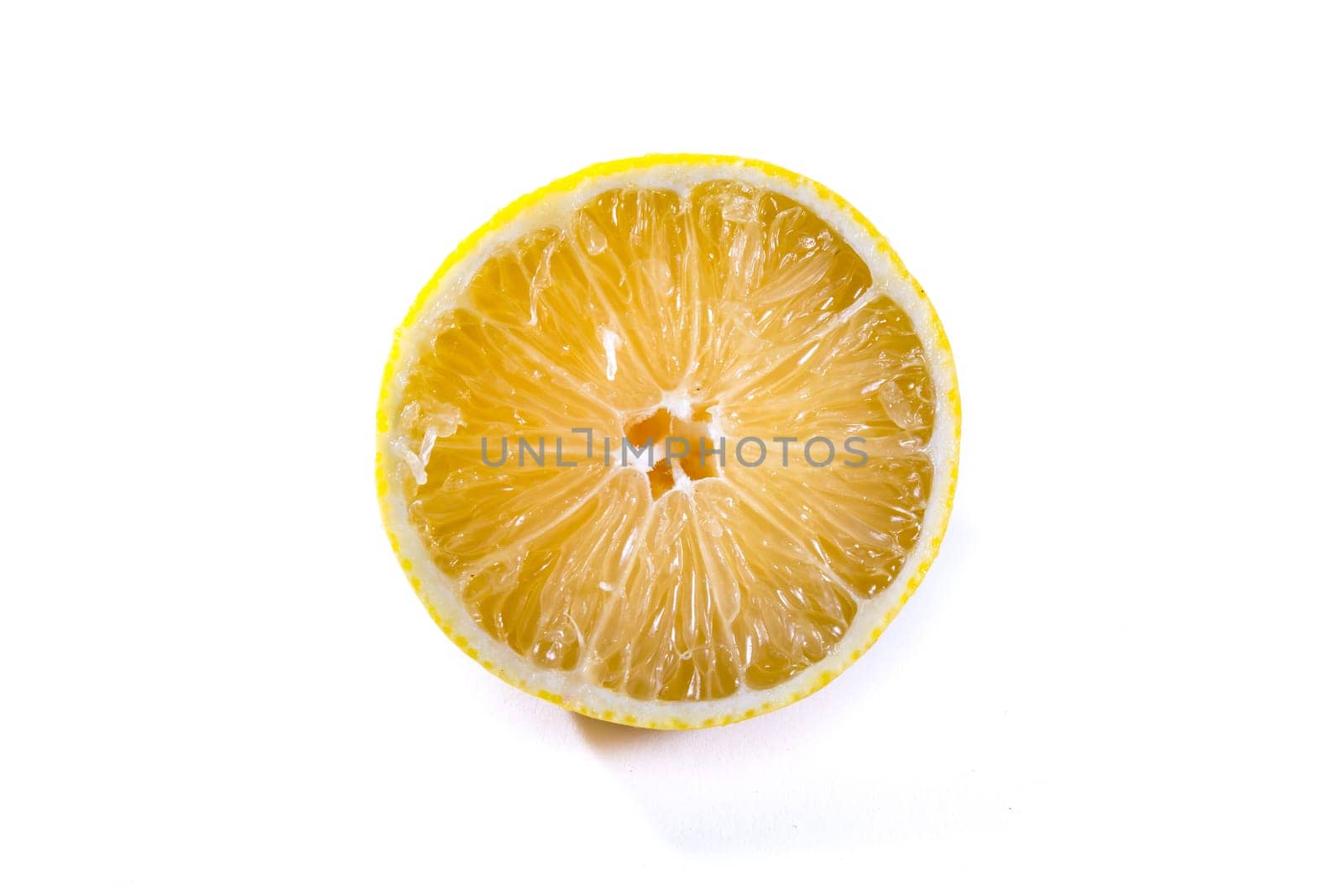 Lemon Cross Section Fruit Cut Slice Piece Texture Fresh Juicy Yellow White Isolated Background Closeup