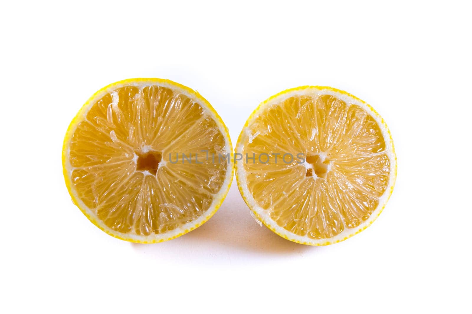 Lemon Cross Section Fruit Cut Slice Piece Texture Fresh Juicy Yellow White Isolated Background Closeup