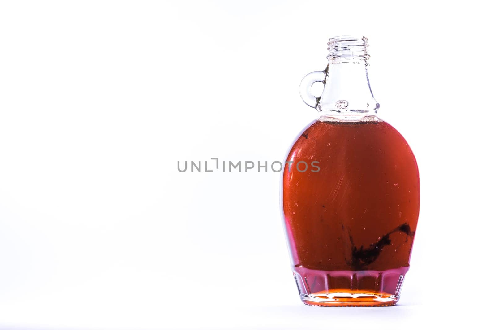 Glass Jar Jug Clear Brown Maple Syrup Container White Isolated Background Ingredient Food Sweet Dessert