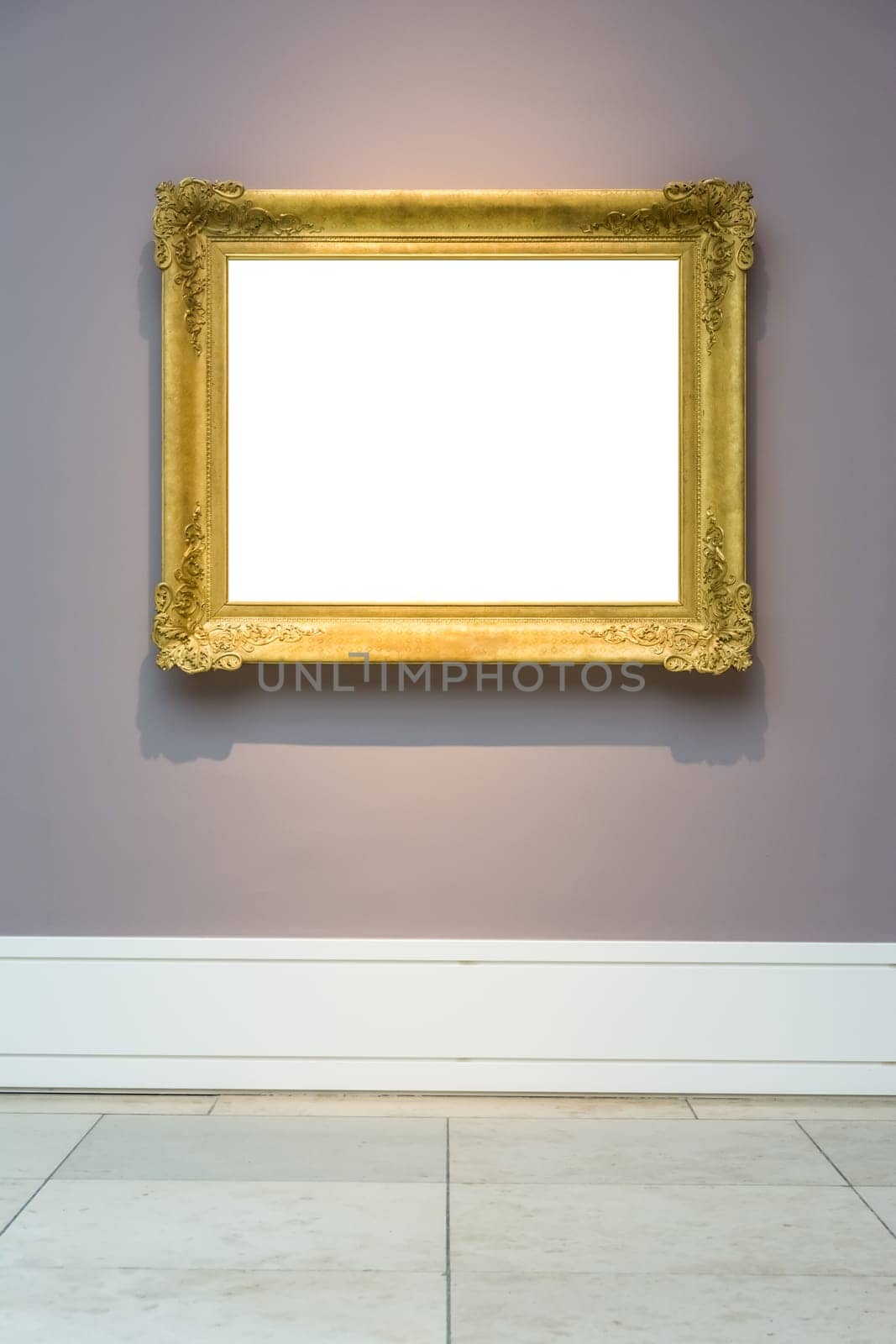Art Museum Frame Dark Grey Wall Ornate Minimal Design White Isolated Clipping Path Template