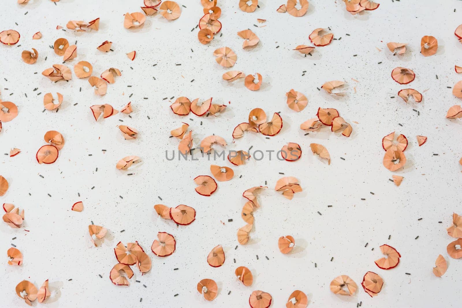 Red Pencil Shavings Closeup Texture Background White Pieces Dust Art Drawing Pieces